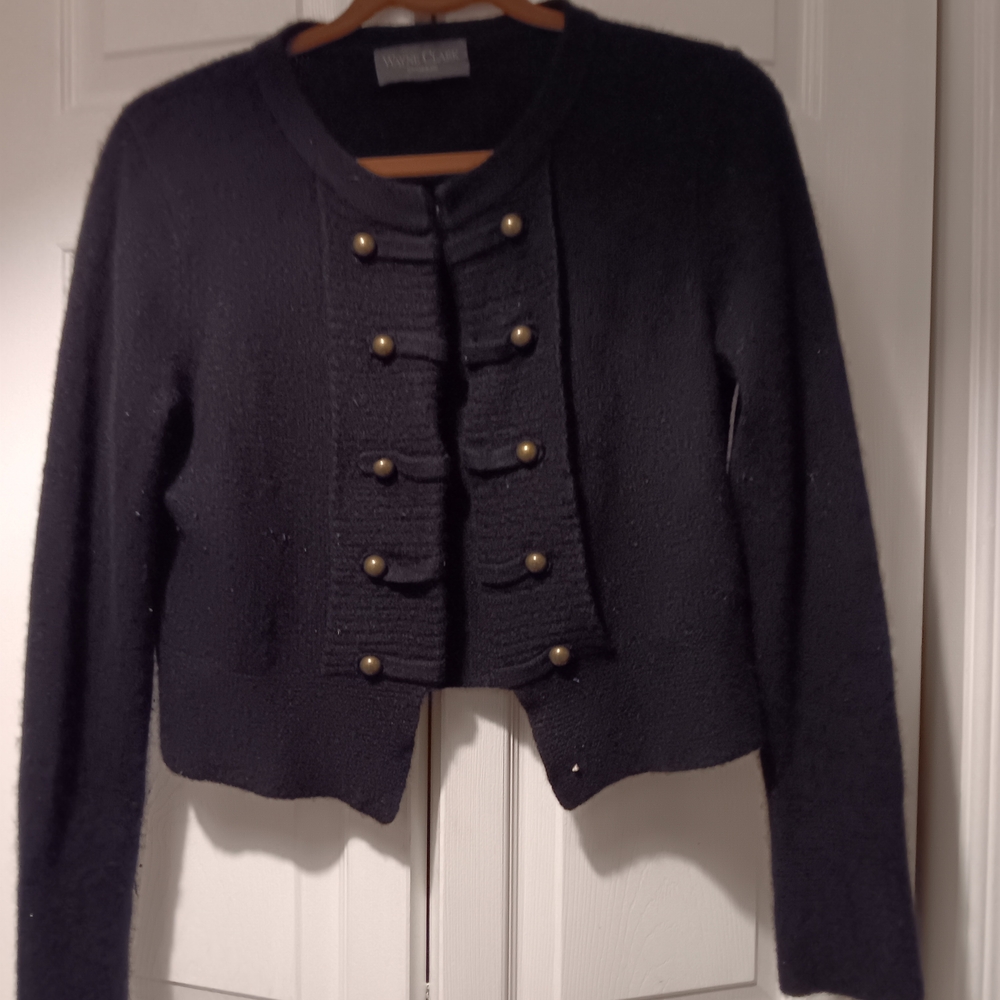 Wayne Clarke Cashmere Black Military Style Cardigan Sz L
